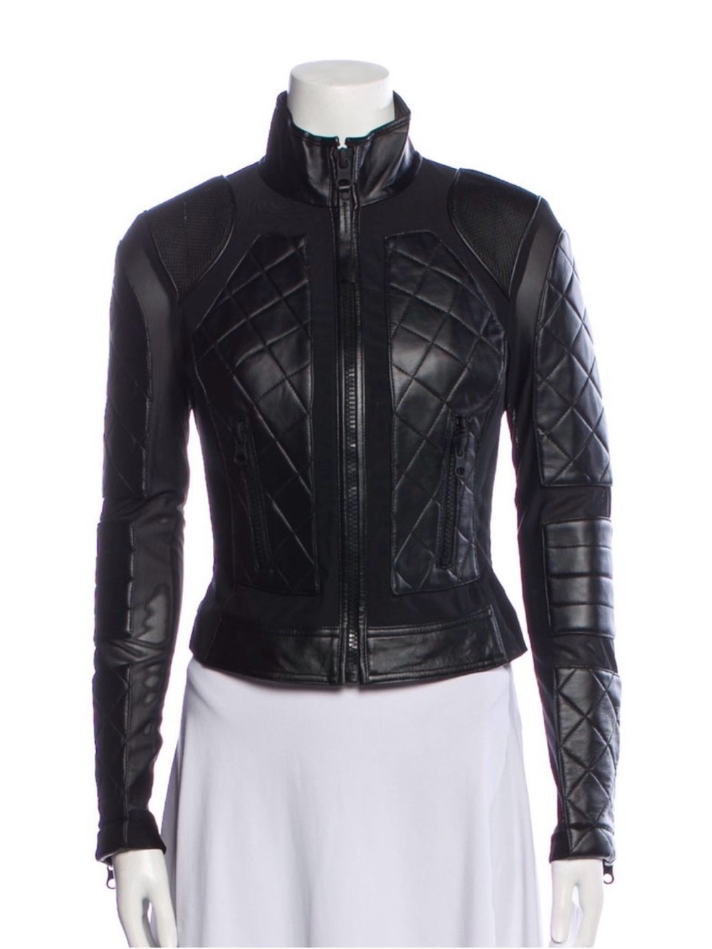 Black Blanc Noir Quilted Leather Moto Jacket